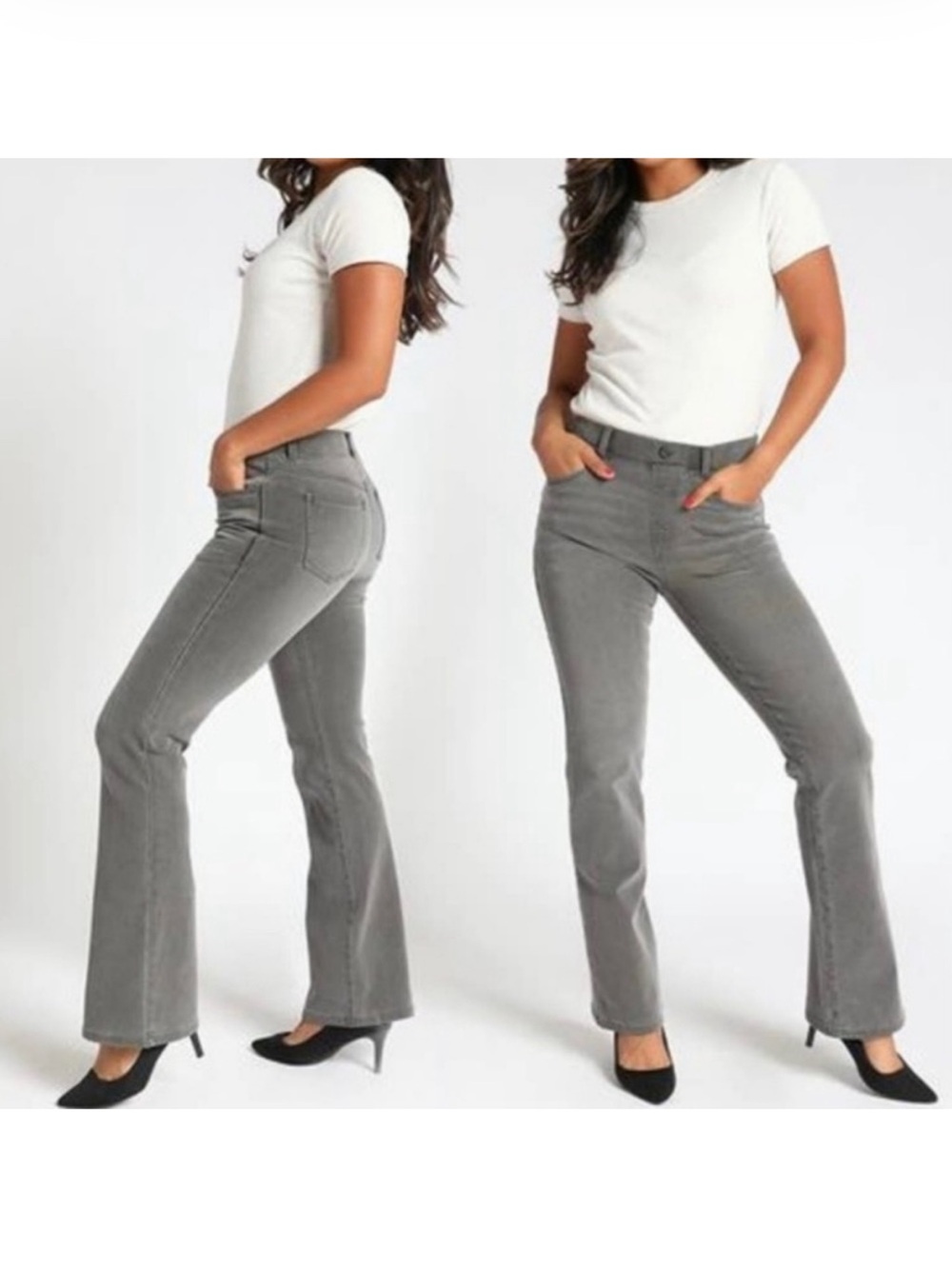 Betabrand Yoga Denim Bootcut Jeans Gray Pull On Stretch Pants Size M